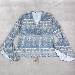 VTG Fashion Bug Blouse Womens XL Blue Paisley Semi Sheer Whimsygoth Fairy Y2K